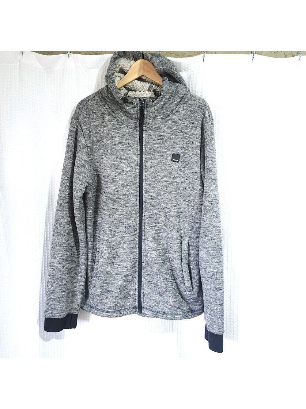Bench Fleece Lined Jacket Men's Size LG Sweater Hooded Full Zip Grey w Pockets